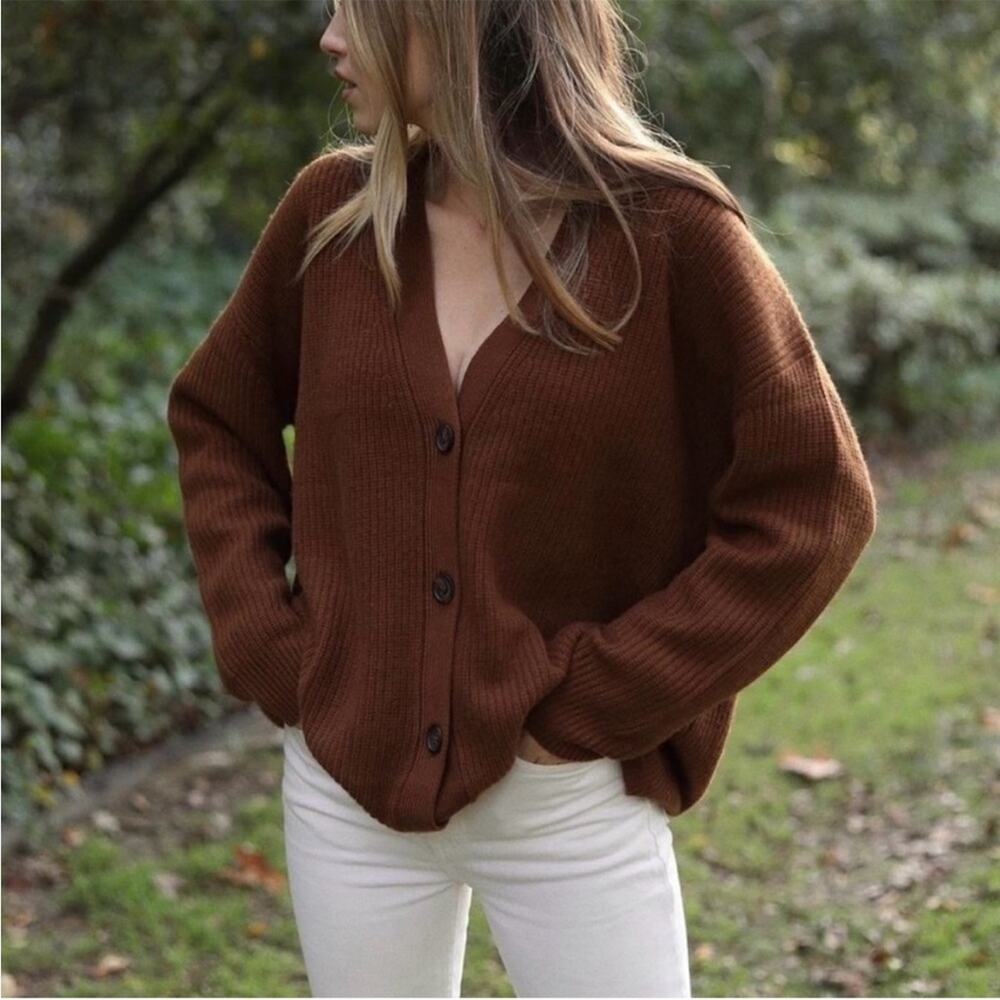 Jenni Kayne RARE Cinnamon Brown Cashmere Cocoon Cardigan Sweater Size XL